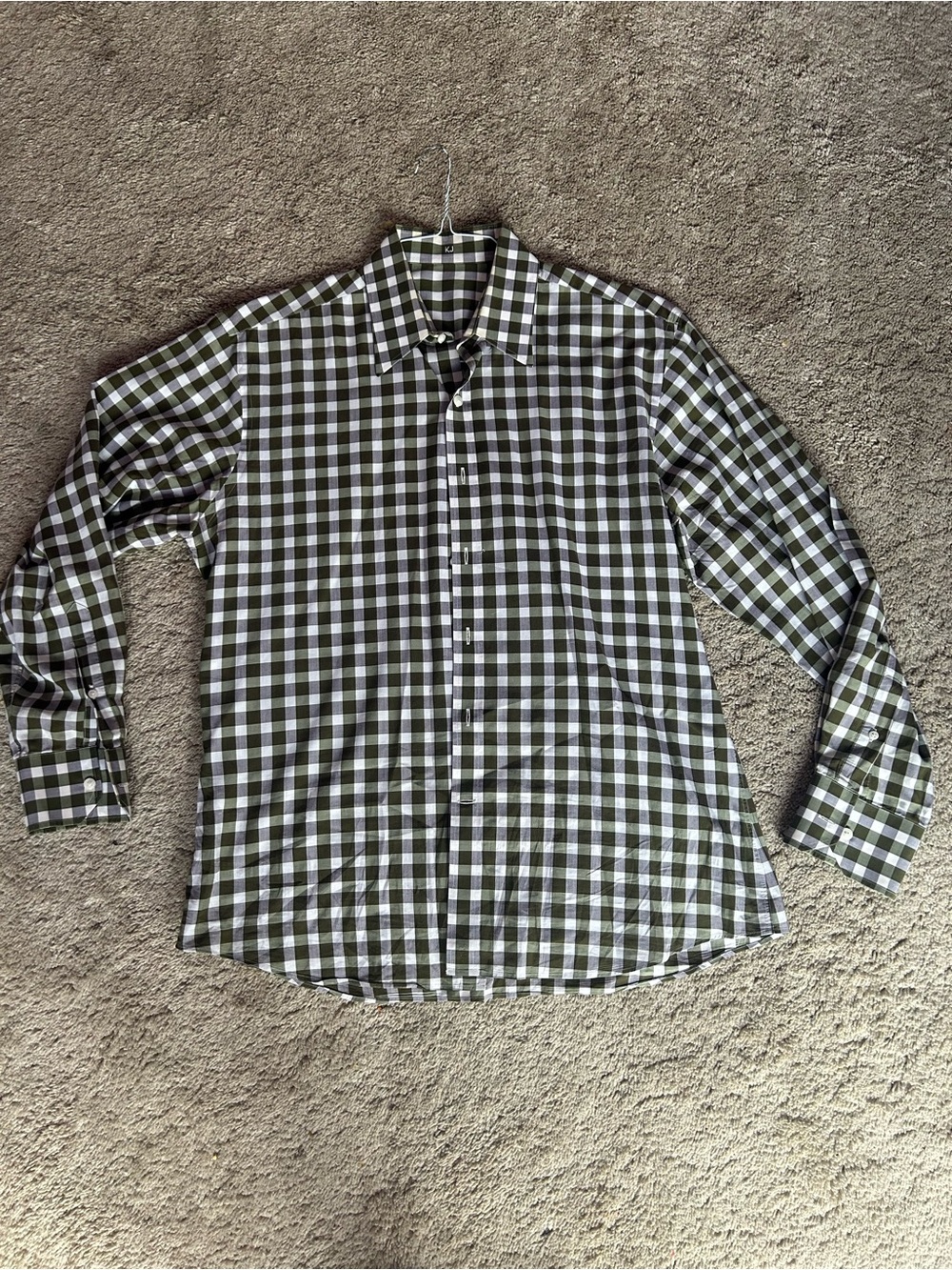 Men's Green and White Check Button-Up Shirt